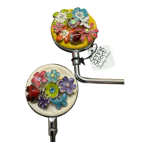 SPRING STREET FLOWER LADYBUG PURSE BAG HANGER SET OF 2 FOLDING HOOKS - Picture 2 of 4